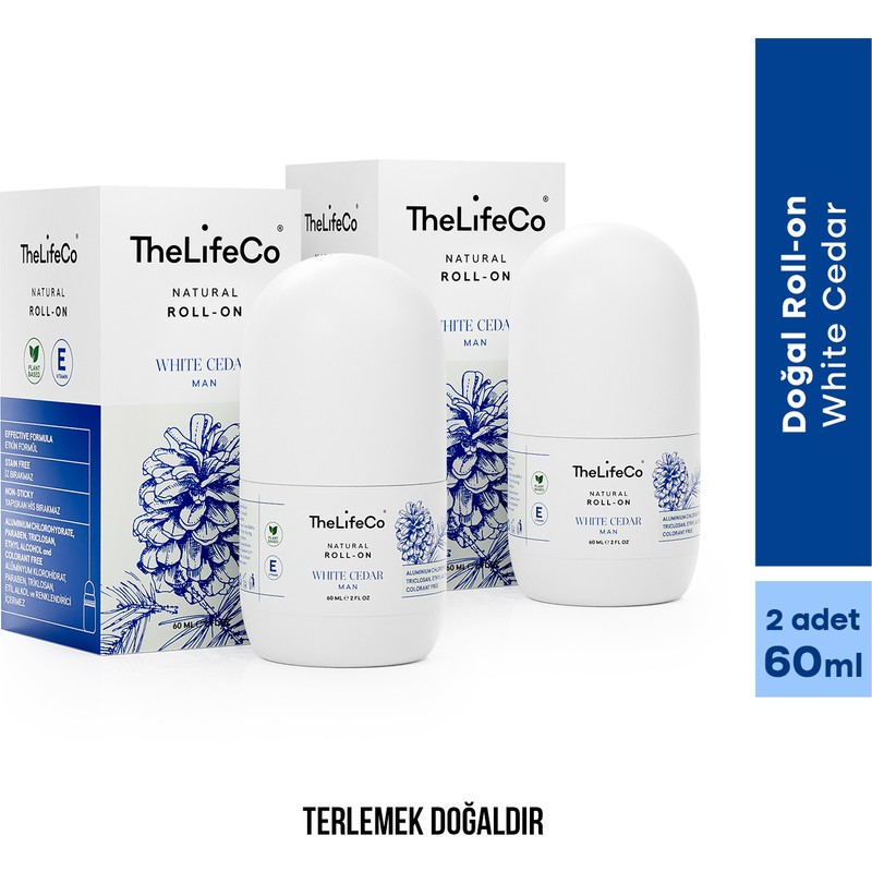 TheLifeCo %100 Doğal Roll-On Deodorant White Cedar (Man) 60ml x 2 Adet