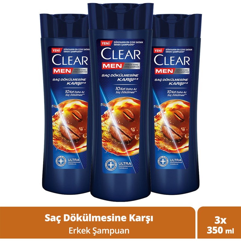 Clear Men Kepeğe Karşı Etkili Şampuan Saç Dökülmesine Karşı Kahve Çekirdeği Özü 350 ml x3