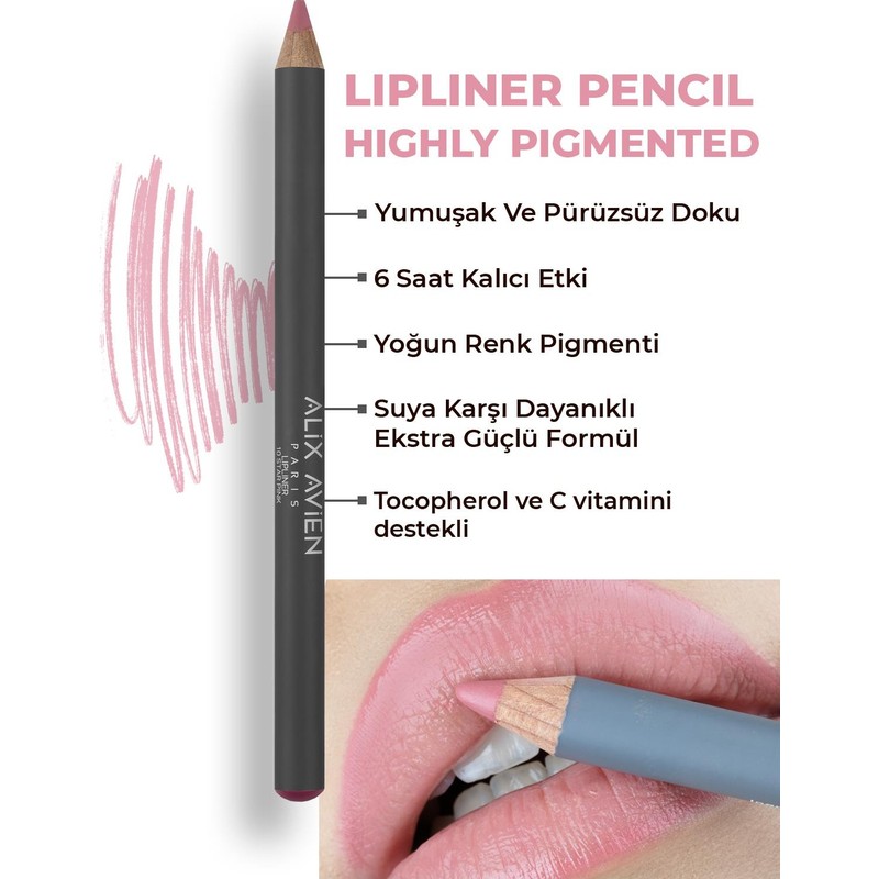 Alix Avien 10 Star Pink Nemlendirici Dudak Kalemi - Lipliner Pencil Uzun Süre Kalıcı Suya Dayanıklı