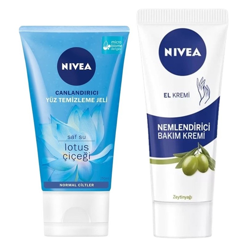 Nivea Canlandırıcı Yüz Temizleme Jeli 150 Ml, ( Saf Su ve Lotus Çiçeği ) Nemlendirici El Kremi 100 ml