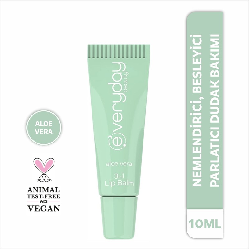Everyday Beauty Aloe Vera 3 Etkili Dudak Bakım Lip Balmı Nemlendirici Besleyici 10 ml Parlak Görünüm