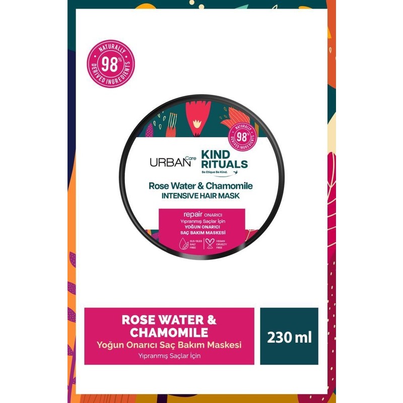 Urban Care Kind Rituals 230 ml Rose Water Chamomile Saç Bakım Maskesi Yıpranmış Saçlar İçin Onarıcı
