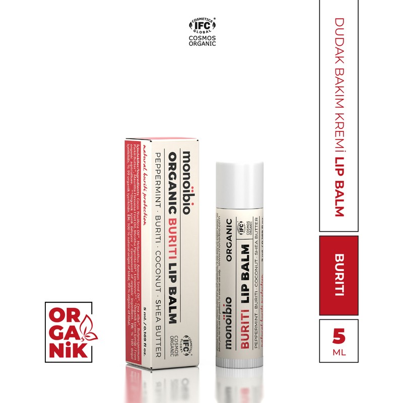 Monoibio Organik Buriti Dudak Nemlendirici Balm - Kuru Dudaklara Günlük Bakım Kremi