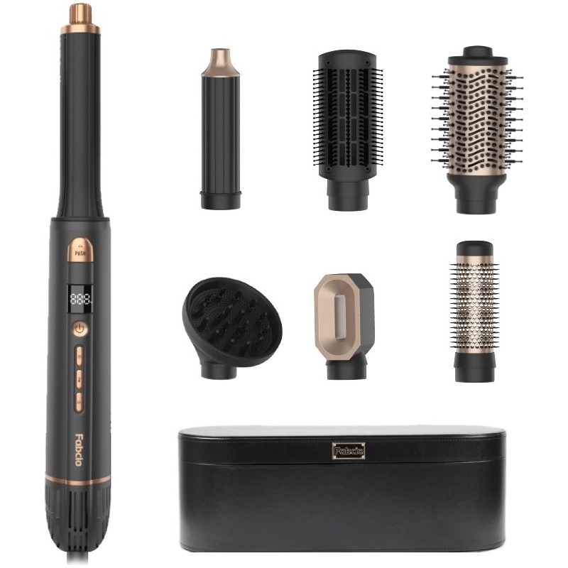 Fabcio Airset 7 Başlıklı Saç Kurutma, Düzleştirici, Bukle ve Şekillendirici Set (Siyah/gold)