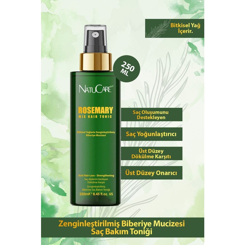 Natu Care Natucare 250ml Yoğunlaştırıcı ve Güçlendirici Biberiye Saç Toniği Bitkisel Yağ İçerir