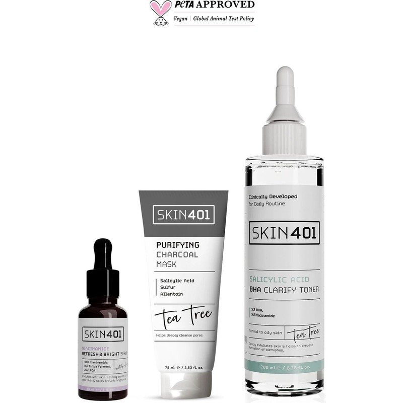 Skin401 Gözenek ve Siyah Nokta Karşıtı Bakım Seti Vegan Sülfat ve Paraben İçermeyen 3 Adet