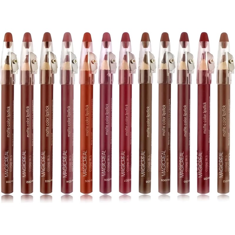 Magic Real Kalemtraşlı Dudak Kalemi Matte Color Lipstick Jumbo Kalın Kalem Ruj Waterproof 12 Li Set
