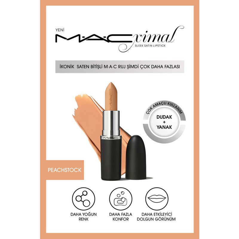 Mac MACximal Sleek Satin Lipstick İkonik Saten Bitişli Ruj-PEACHSTOCK 3.5GM