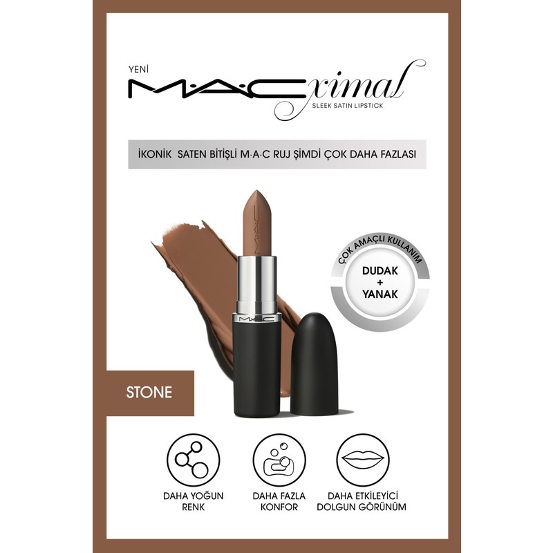 Mac MACximal Sleek Satin Lipstick İkonik Saten Bitişli Ruj-STONE 3.5GM