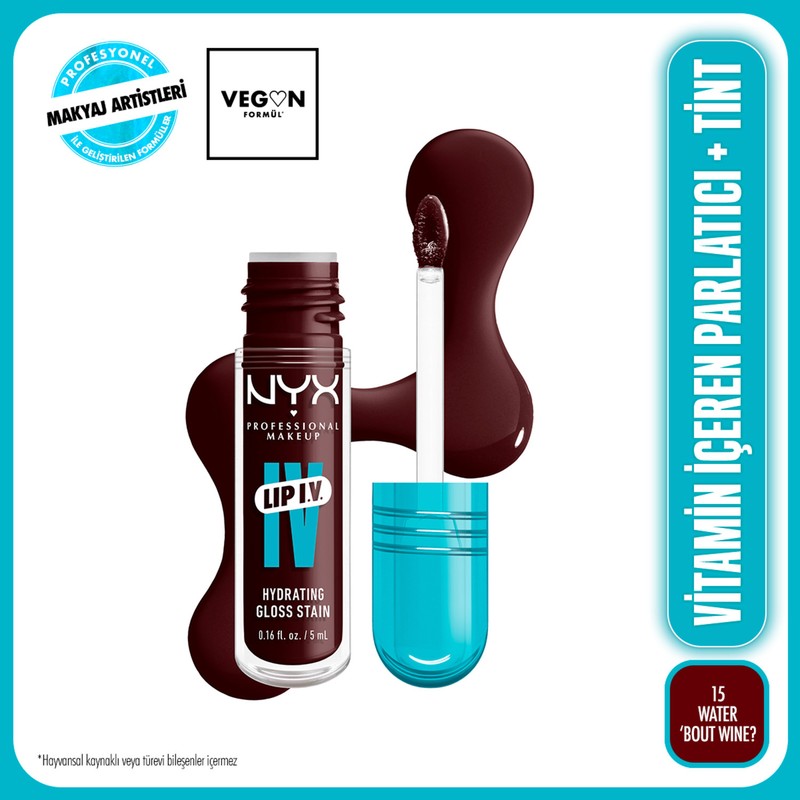NYX Professional Makeup Lip I.V. Vitamin İçeren Parlatıcı + Tint - 15 Water 'Bout Wine?