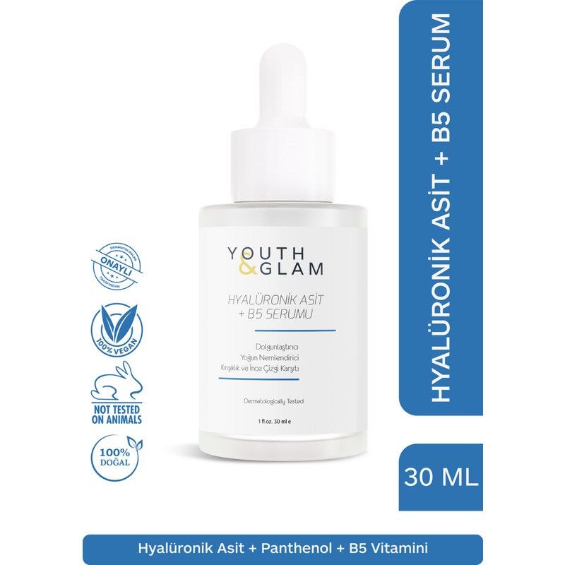 Youth & Glam YOUTH&GLAM Hyaluronic Acid B5 Serum Dolgunlaştırıcı Etki Tüm Cilt Tipleri İçin 30 ml