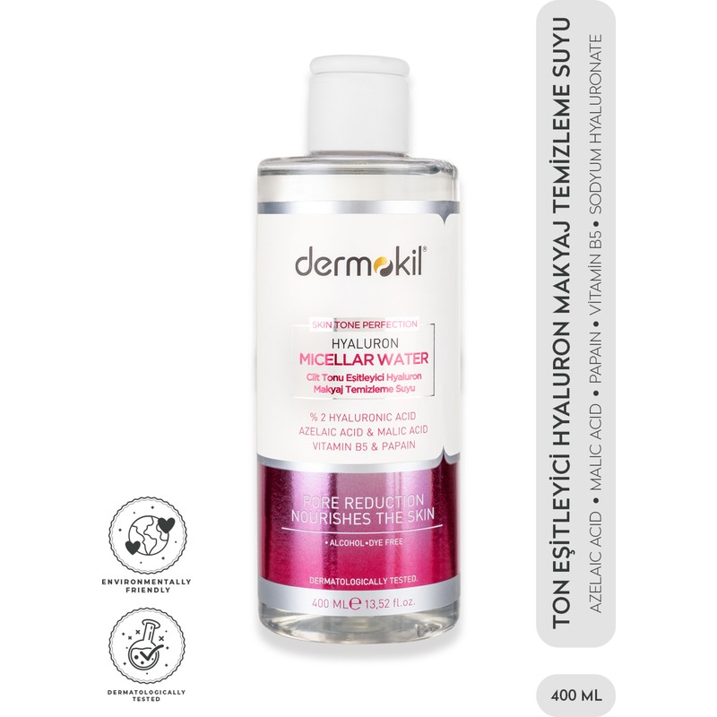 Dermokil 400 ml Hyaluron Micellar Makyaj Temizleme Suyu Cilt Tonu Eşitleyici Etki Sağlar