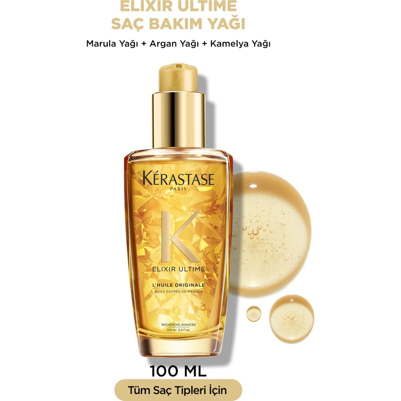 Kerastase Elixir Ultime L'Huile Originale Argan Yağlı Isıya Dayanıklı Parlaklık Veren Saç Bakım Yağı 100 ml – Tüm Saç Tiplerine Uygun