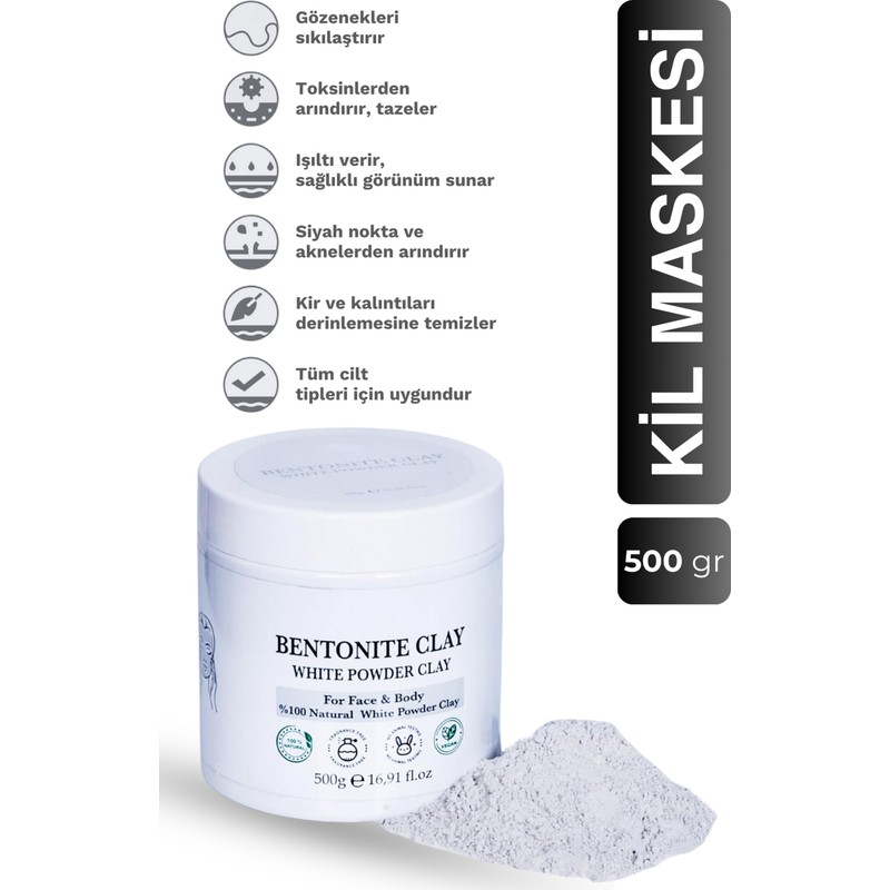 Homenter By Mia Yüz ve Vücut Bentonit Kil Maskesi | Toz Kil 500 gr | Doğal | Cilt Gözenek Temizliği