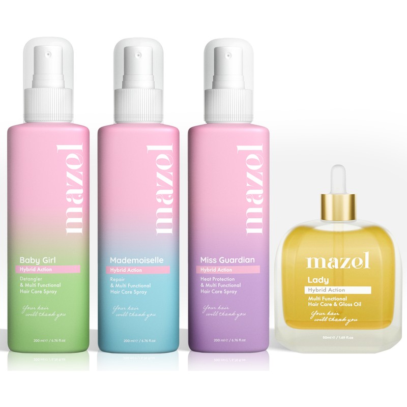 Mazel Hair Care Mazel Vegan Saç Bakım Seti – Üzüm Özlü Isı Koruyucu ve Onarıcı 3x200 ml Sprey + 50 ml Yağ, Parlaklık Etkili, Tüm Saç Tipleri
