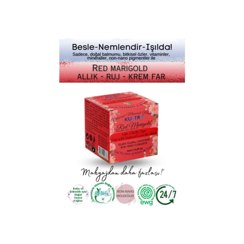 Kuatra Red Marigold Nemlendirici - Antioksidan Işıltı Veren Balm (Doğal Içerikli Ruj- Allık