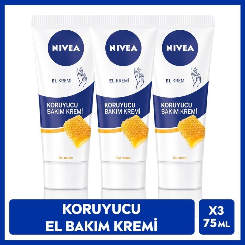 Nivea Koruyucu Bakım El Kremi 3×75 ml Hızla Emilim ve Yumuşaklık İçin Bal Mumu İçerir