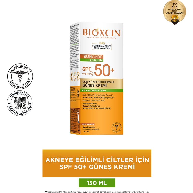 Bioxcin Sun Care Akneye Eğilimli Ciltler İçin Güneş Kremi 50 Spf - Akne, Dry Touch, Mat - Büyük Boy 150 ml