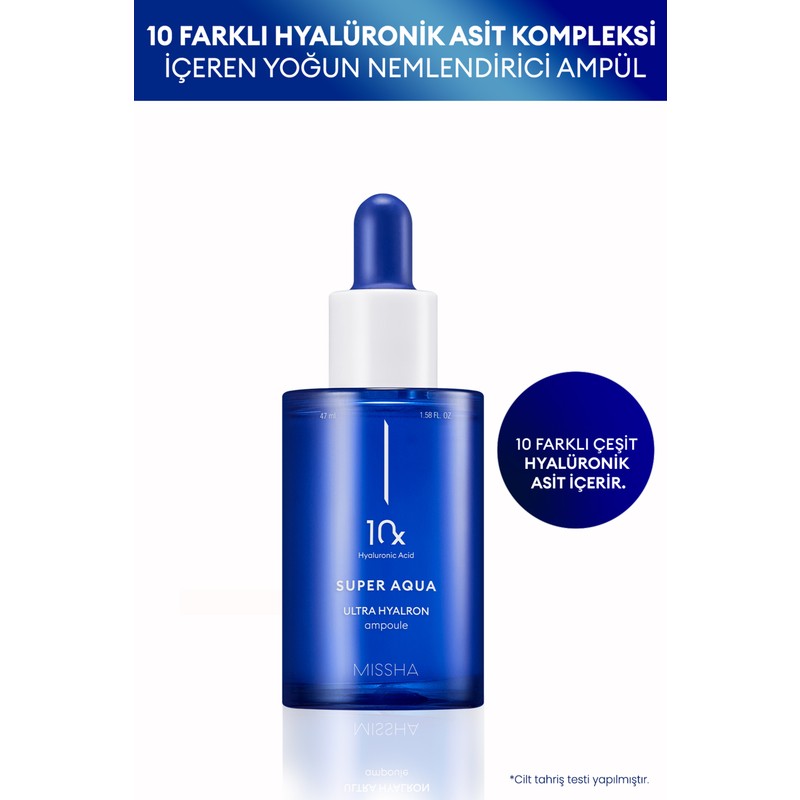 MISSHA 10 Farklı Hyaluronik Asit İçeren Su Bazlı Nemlendirici Ampul Super Aqua Ultra Hyalron Ampoule 47ml