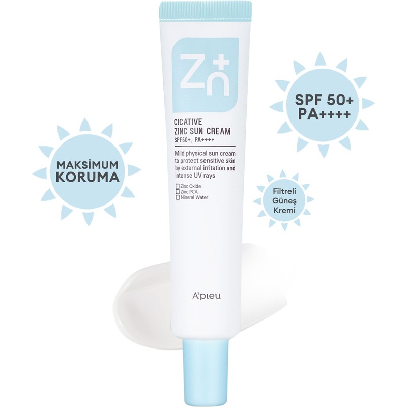 MISSHA A' PIEU Cicative Zinc Sun Cream 40 gr SPF50+/PA++++ Hassas Ciltler İçin Renksiz Krem