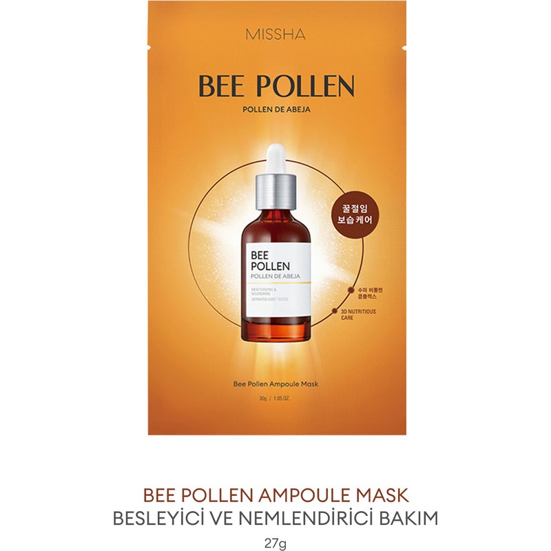 MISSHA Bee Pollen Ampoule Mask 27g Kuruluktan Kaynaklı Yıpranmış Cansız Ciltler İçin Besleyici Kağıt Maske