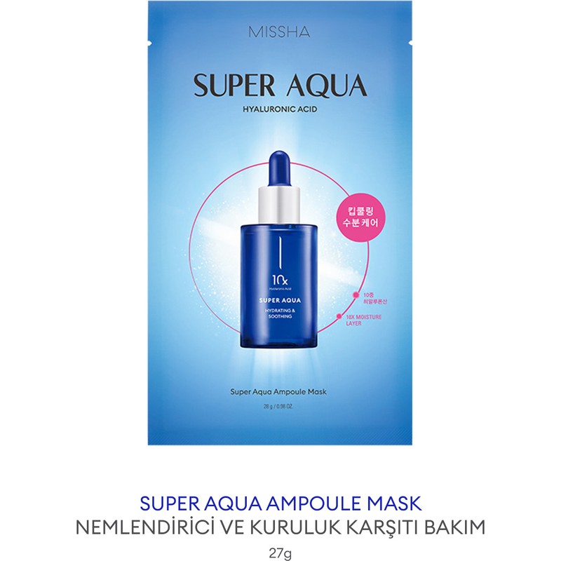 MISSHA 10 Farklı Hyalüronik Asit Kompleksi İçeren Nemlendirici Yaprak Maske Super Aqua Ampoule Mask