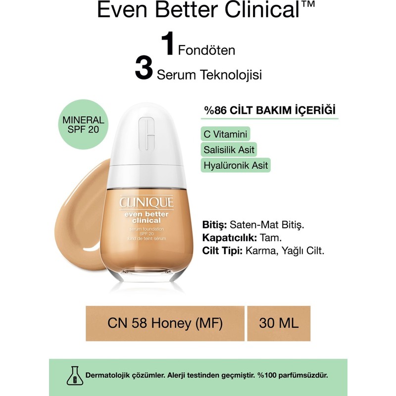 Clinique Even Better Clinical™ Serum Fondöten SPF 20 - Renk: CN 58 Honey (MF) - 30ml