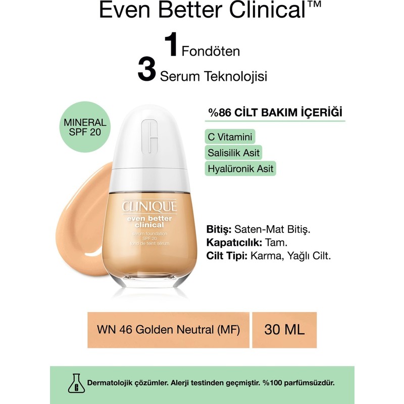 Clinique Even Better Clinical™ Serum Fondöten SPF 20 - Renk: WN 46 Golden Neutral (MF) - 30ml