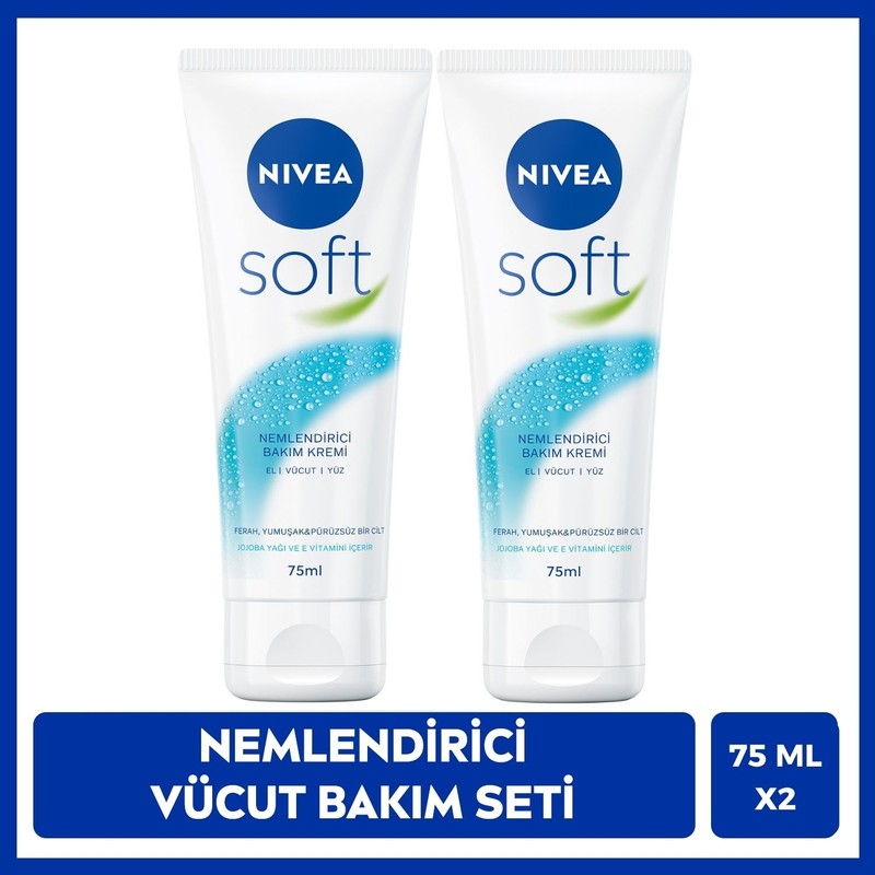 Nivea NIivea Soft Nemlendirici Bakım Kremi 75 ml, Jojoba Yağı, E Vitamini, El Yüz Vücut, Yumuşak Cilt Hissi, X2 Adet
