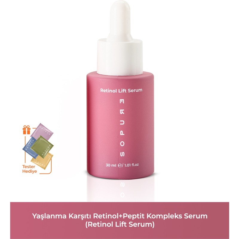 Sopure Retinol Lift Serum-Kırışıklık Karşıtı %0.3 Retinol ve Peptit İçeren, Leke ve Yaşlanma Karşıtı Gece Bakım Serumu-30 ML