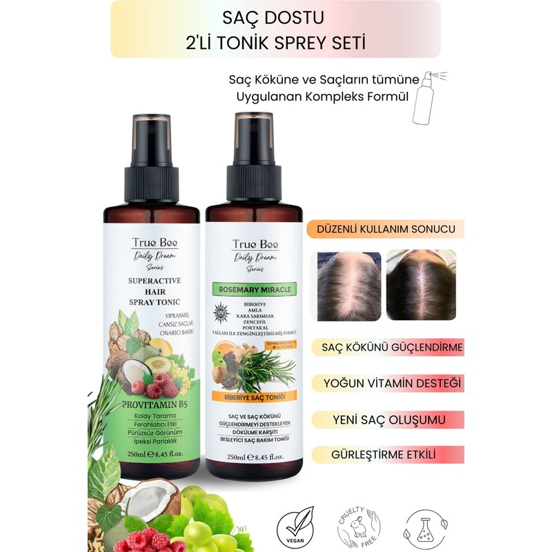 True Bee ''True'' Bee 2’li Tonik Seti 250 ml Biberiye ve Sirkeli Tonik Doğal Malzeme ile Besleyici Etki