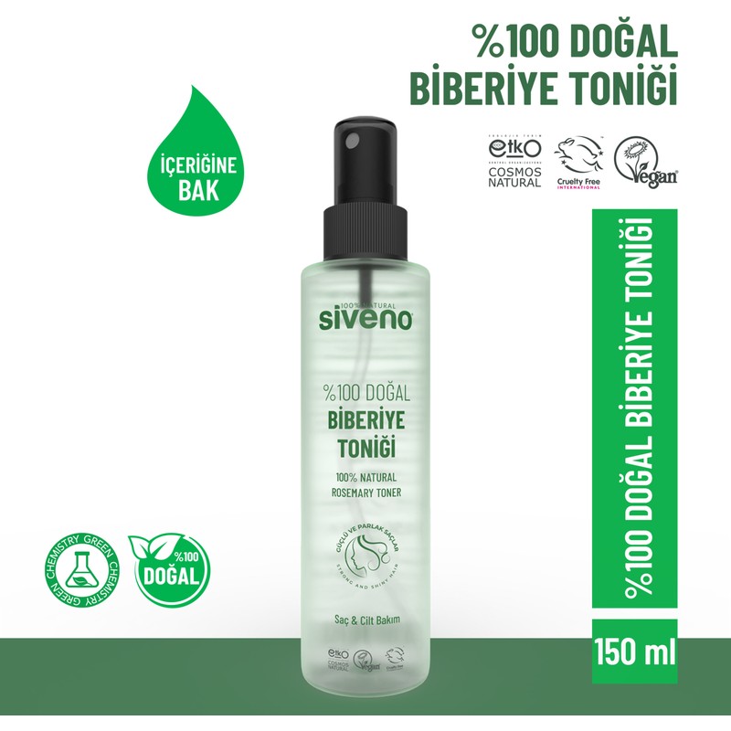 Siveno %100 Doğal Biberiye Suyu Saç Dökülmesi Karşıtı ve Hızlı Saç Uzatma Etkili Saç Toniği 150 ml