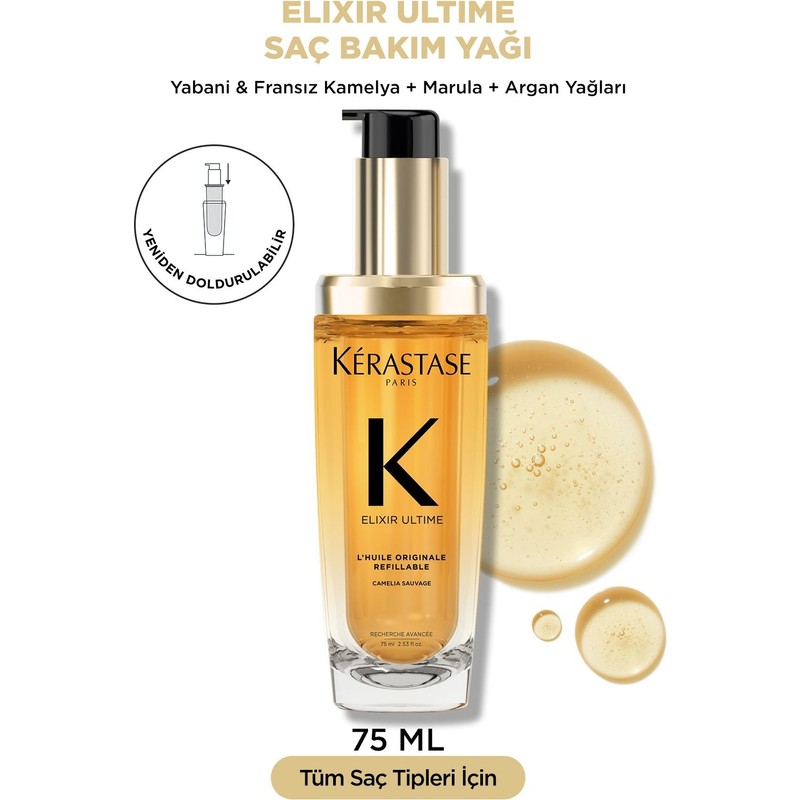 Kerastase Elixir Ultime 75 ml Saç Bakım Yağı Tüm Saçlar İçin Kokusuz Sürdürülebilir Malzeme