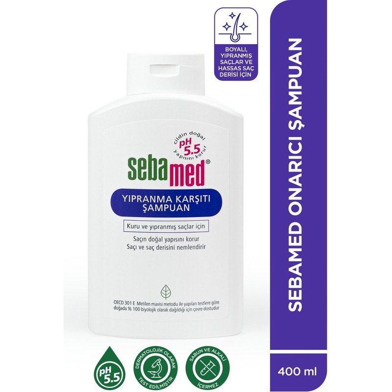 Sebamed Kuru ve Yıpranmış Saçlar İçin Nemlendirici Etkili Onarım Şampuanı 400 ml Besleyici Özellikli
