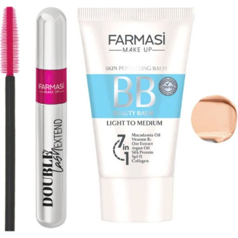 Farmasi Double Lash Extend Çift Etkili Maskara ve BB Krem Açıktan Ortaya 50 ml 2 Parça Set