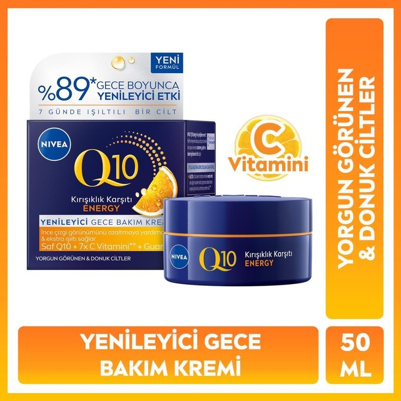 Nivea Nıvea Q10 Energy Yenileyici Gece Bakım Kremi 50ML, C Vitamin, Yorgun Görünen Donuk Cilt