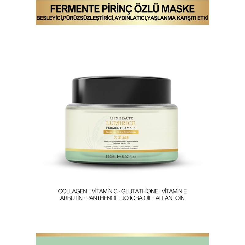 Lien Beaute Lumirice Fermente Pirinç Özlü Maske , Aydınlatıcı, Renk Eşitleyici Maske