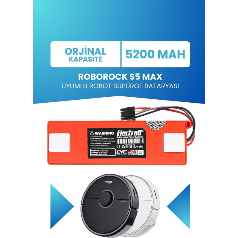 Electroll Roborock S5 Max Uyumlu Batarya (Orjinal Kapasite) 5200MAH Pil Robot Süpürge Batarya Değişimi - Piinti Fiyat Karşılaştırması