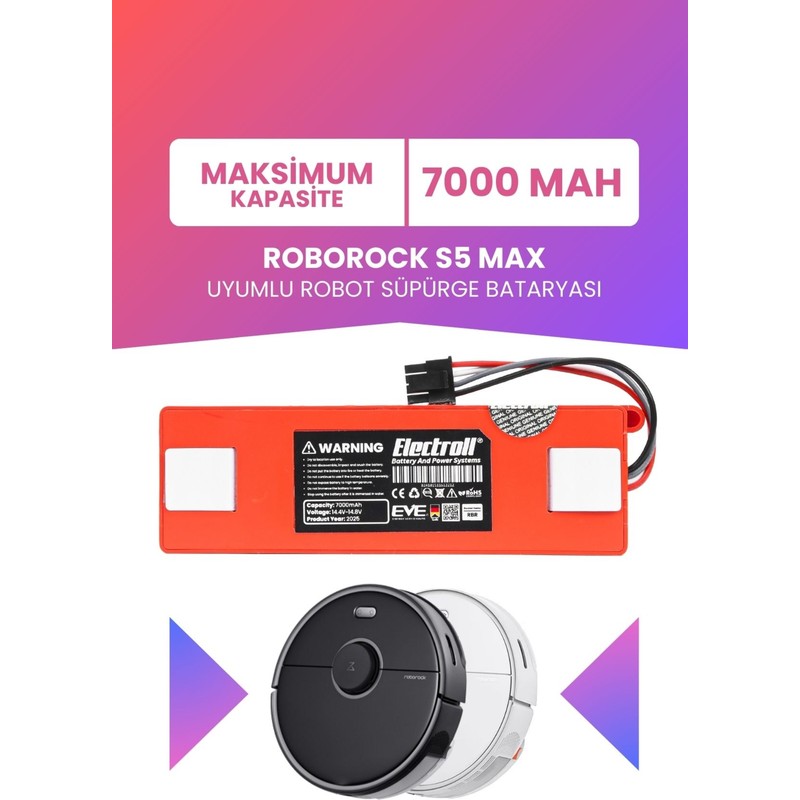 Roborock S5 Max Uyumlu Batarya (MAKSİMUM KAPASİTE) 7000mah Pil Robot Süpürge Batarya Değişimi - En Uygun Fiyatlarla Piinti'de