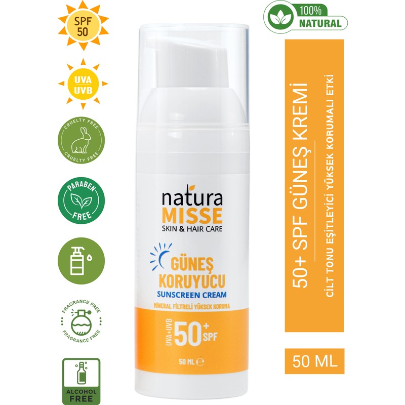 Naturamisse Doğal Güneş Kremi 50 Ml UVA+UVB SPF 50+ Leke Karşıtı Bakım- Yüksek Koruma