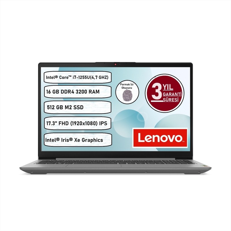 Lenovo Ideapad 3 17IAU7 Intel Core- I7-1255U 16 GB 512 GB SSD Freedos 17.3" Taşınabilir Bilgisayar - En Uygun Fiyatlarla Piinti'de