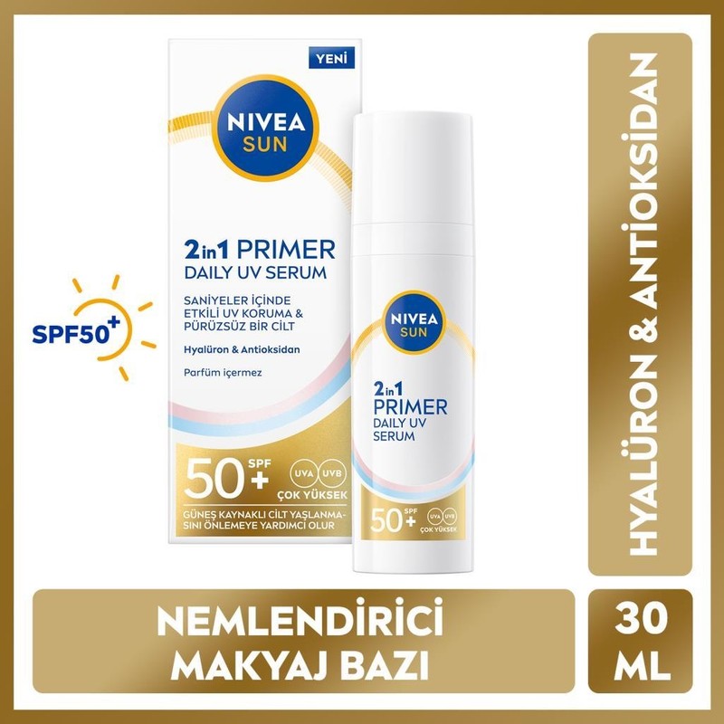 Nivea Sun Spf50 Primer Nemlendirici Makyaj Bazı 30ml, Kusursuz,Uzun Süreli Makyaj, , Hyaluron, Antioksidan