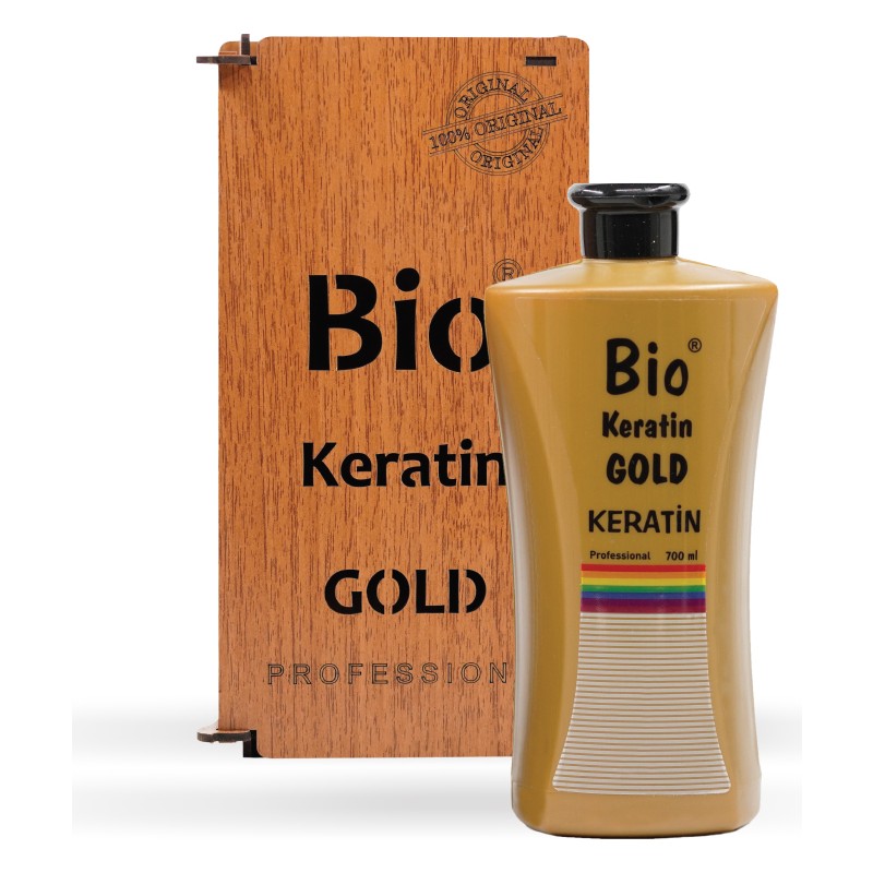 Bio Keratin Gold Ahşap Kutulu Brezilya Keratin Saç Bakım Seti 700 ml – Kıvırcık ve Dalgalı Saçlar İçin Düzleştirici ve Nemlendirici Etki