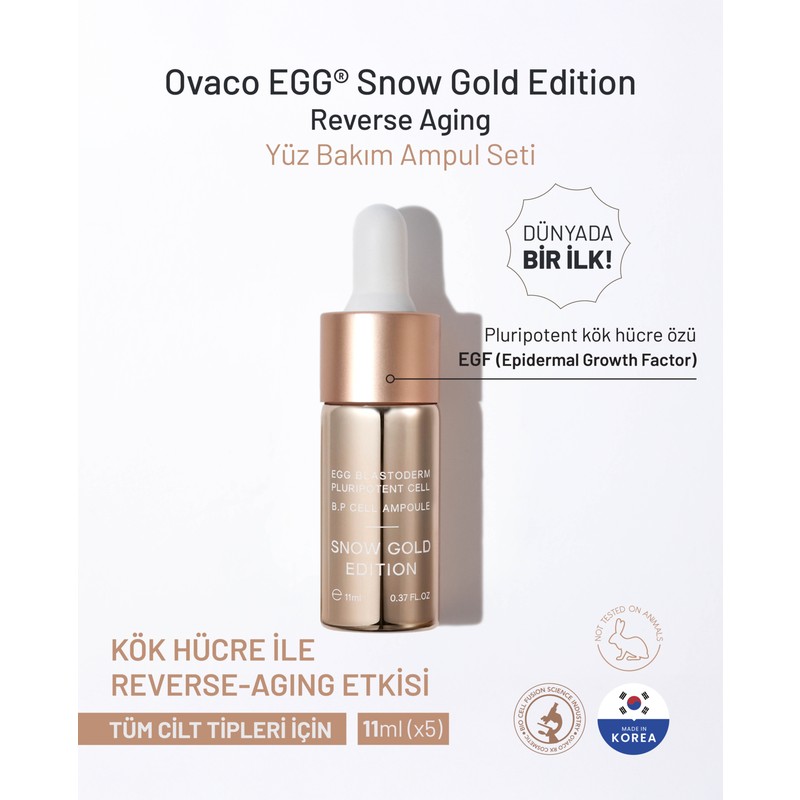 Ovaco Snow Gold Edition Cilt Bakım Serum Ampul Seti - Yaşlanmayı Tersine Çeviren, Cilt Aydınlatıcı & Leke Bakımı - Kök Hücre, Peptit ve Egf Içerikli - 5X11ML