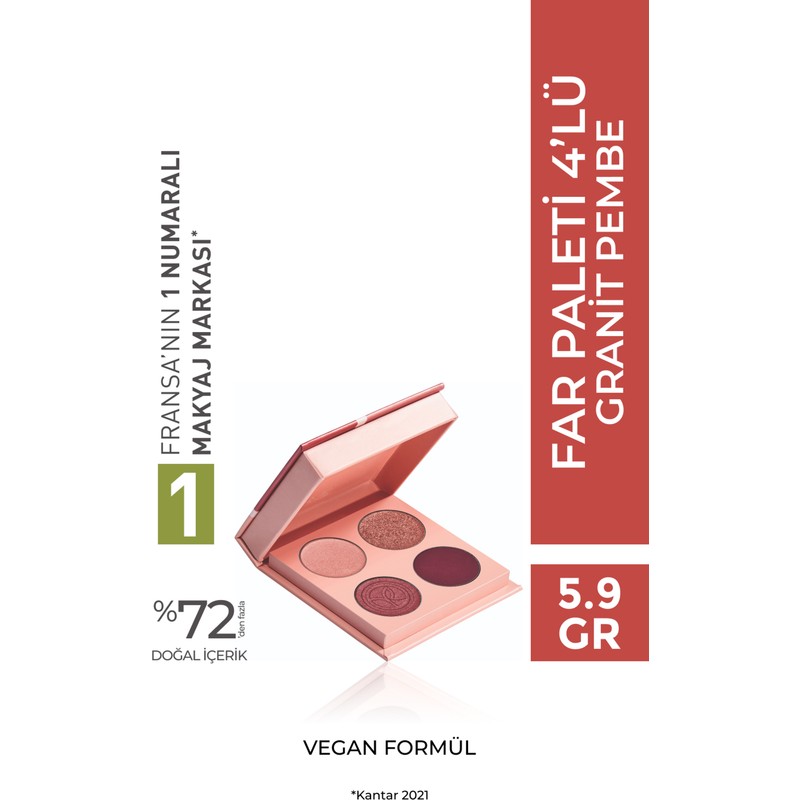 Yves Rocher 4’lü Granit Pembe Far Paleti 5.9 gr Çok Renkli Vegan Formül ile Mat ve Işıltılı Seçenekler-59328