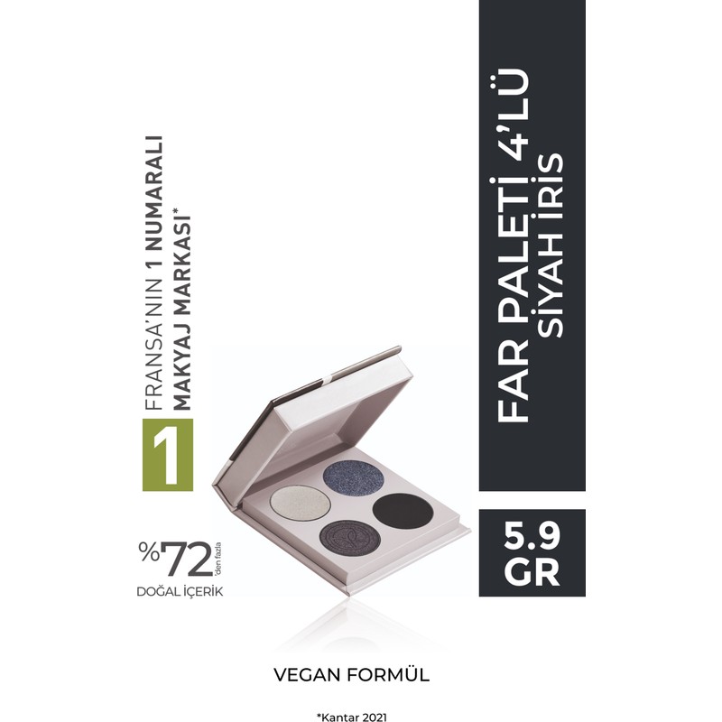 Yves Rocher 4’lü Siyah İRIS Far Paleti 5.9 gr Çok Renkli Vegan Formül ile Mat ve Işıltılı Seçenekler İRIS-59325