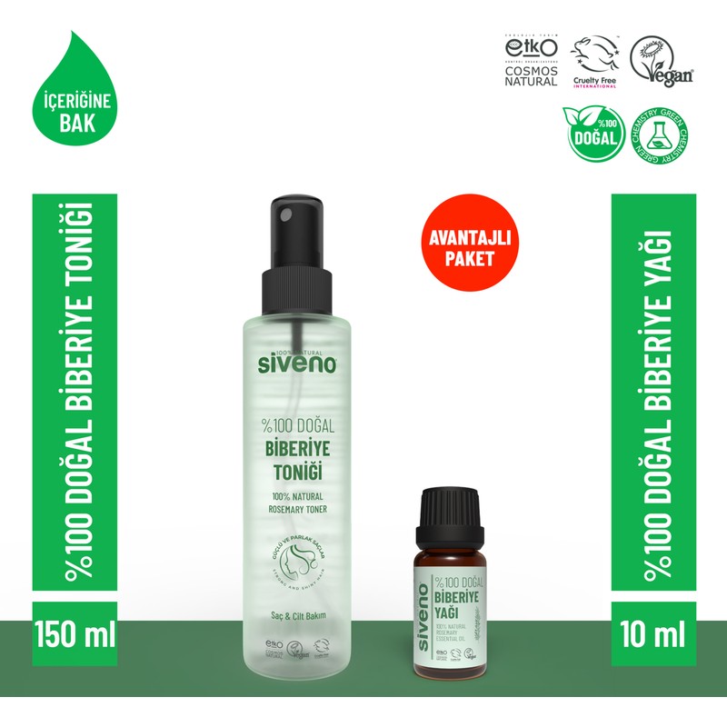 Siveno %100 Doğal Biberiye Suyu Saç Toniği & Biberiye Yağı Set