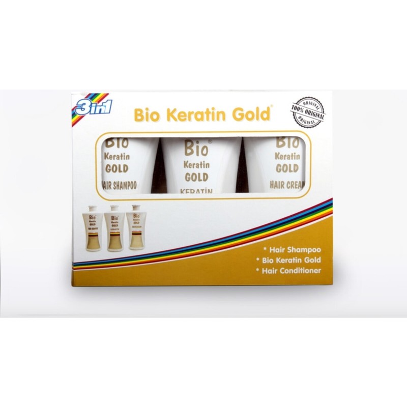 Bio Keratin Gold Bio 3'lü Gold Keratin Set Düzleştirici Etkili Saç Bakım Ürünü Brezilya Fönlü Saçlar İçin