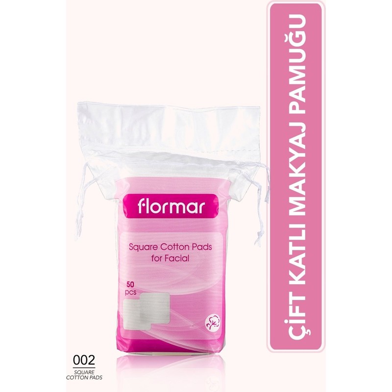 Flormar Kare Disk Makyaj Temizleme Pamuğu 50 Adet – %100 Pamuk, Yumuşak ve Hassas Cilt Dostu, Alkol İçermez