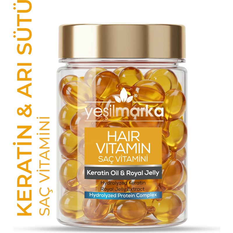 Yeşilmarka Saç Vitamini Serum 30 Kapsül – Keratin Yağı ve Arı Sütü ile Onarıcı ve Parlaklık Veren Bakım, Tüm Saç Tiplerine Uygun Zulümsüz